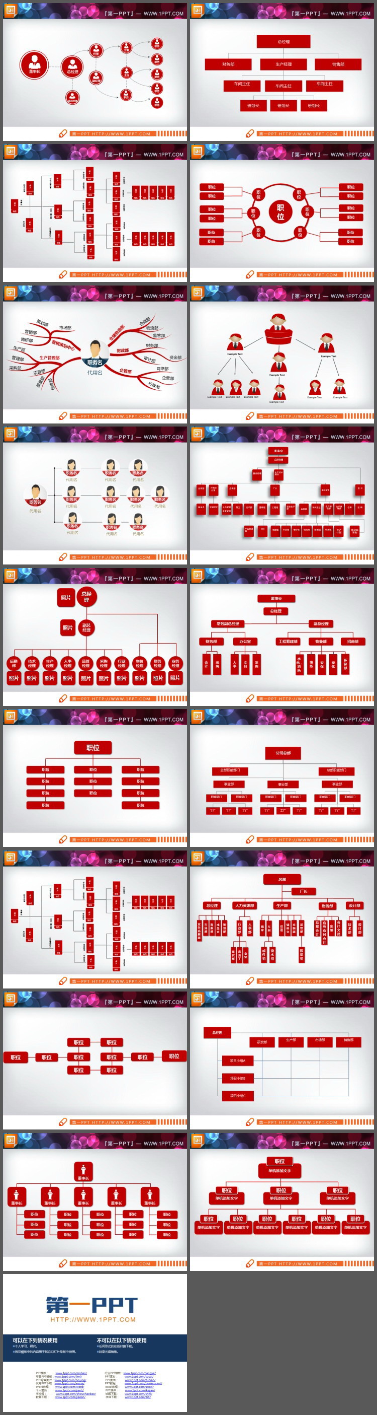 18套红色版组织结构图PPT图表（2）