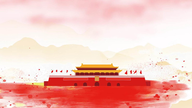 Watercolor hand-painted Tiananmen National Day PPT background picture