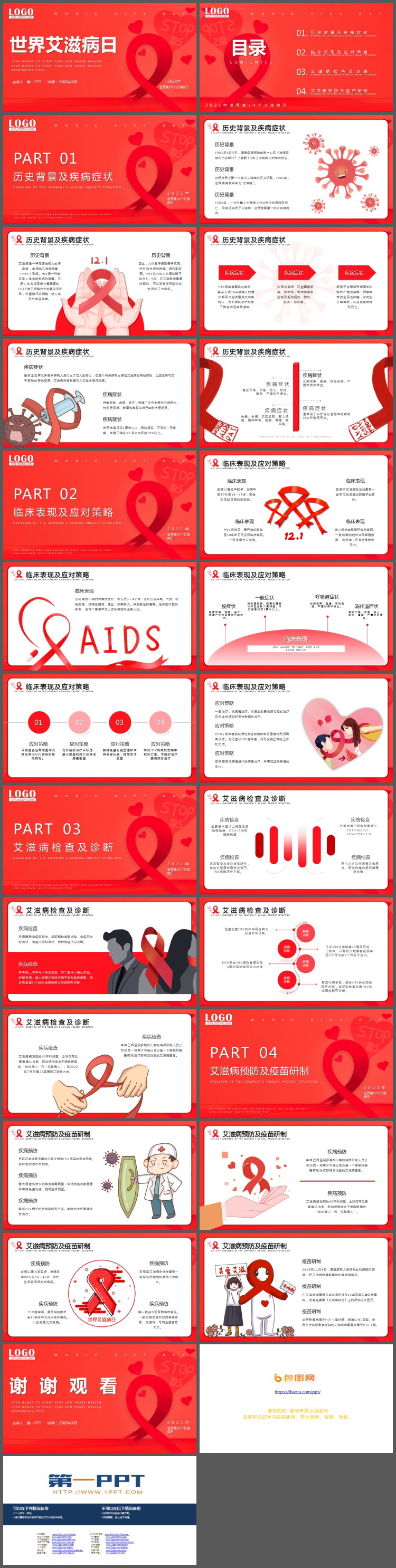 红色世界艾滋病日宣传活动PPT模板（2）