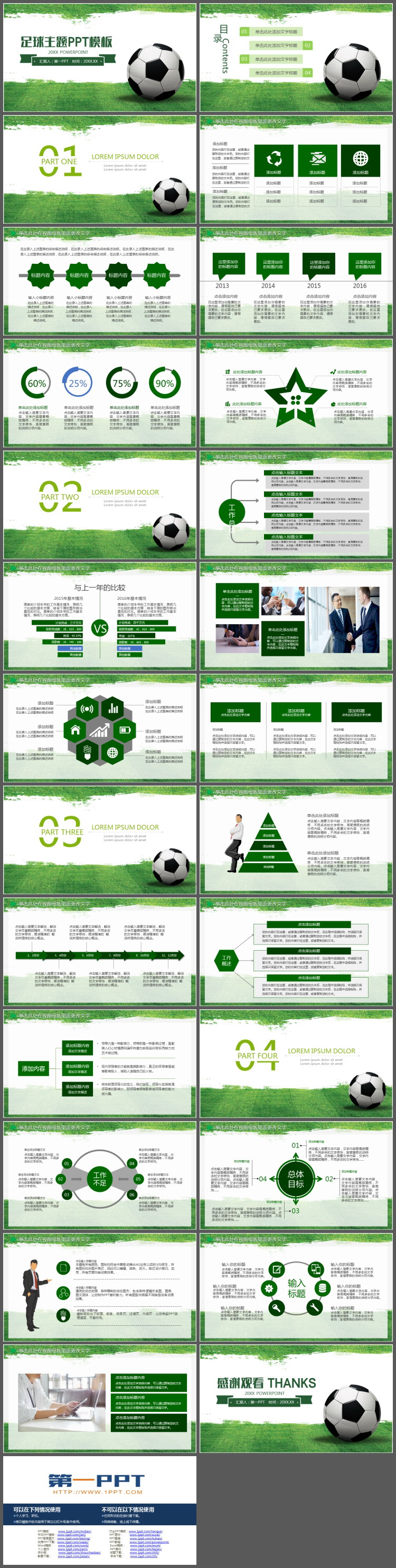 绿色简约足球主题PPT模板免费下载（2）