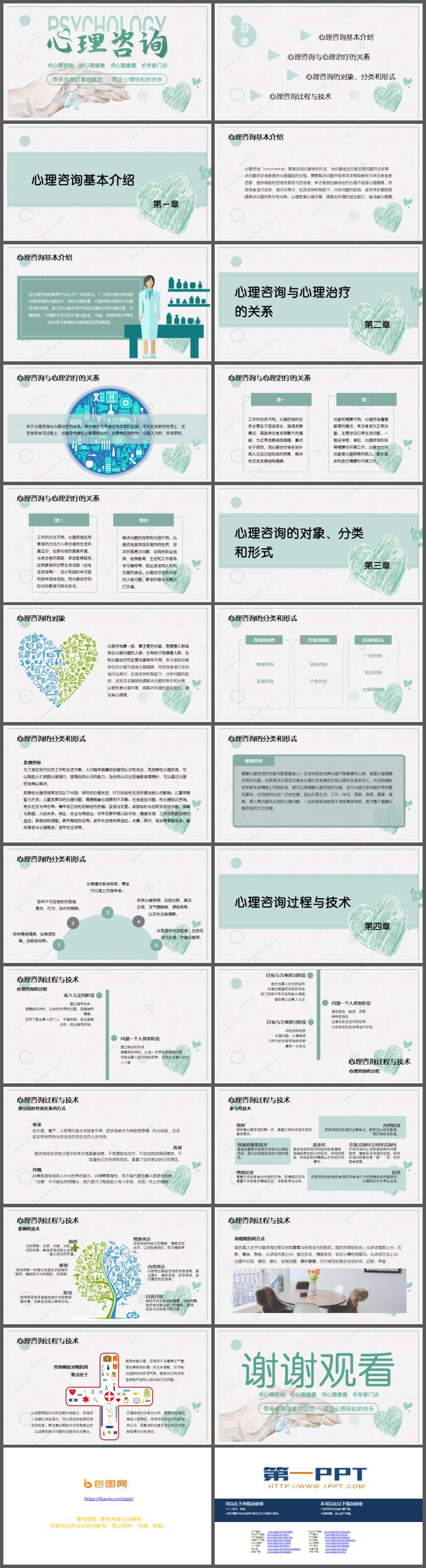 绿色清新手绘心理咨询PPT模板下载（2）